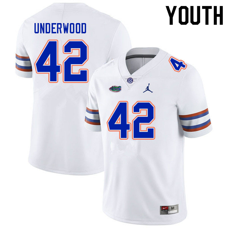 Youth #42 Rocco Underwood Florida Gators College Football Jerseys Sale-White - Click Image to Close